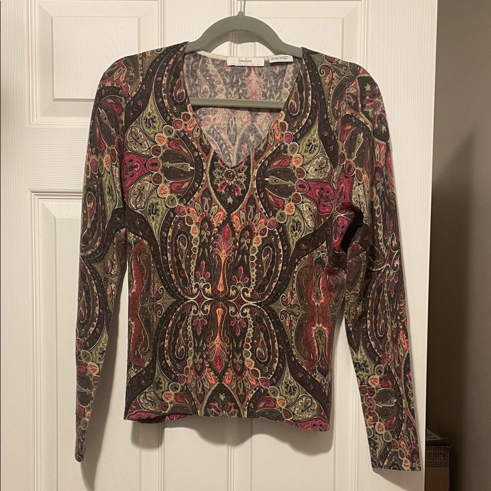Neiman Marcus Pink and Gray 100% Cashmere Top
